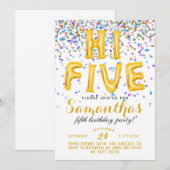 High Five 5th Birthday Confetti Invitation Kaart (Voorkant / Achterkant)