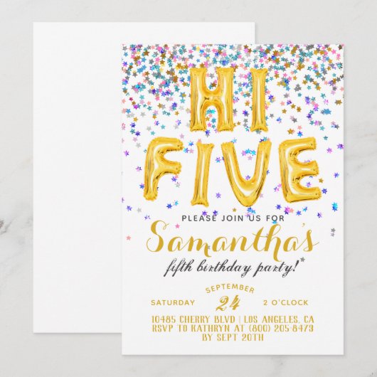 High Five 5th Birthday Confetti Invitation Kaart (Voorkant / Achterkant)