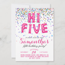 High Five 5th Birthday Confetti Invitation