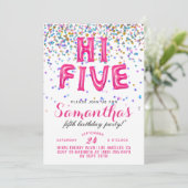 High Five 5th Birthday Confetti Invitation Kaart (Staand voorkant)
