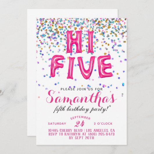 High Five 5th Birthday Confetti Invitation Kaart (Voorkant / Achterkant)