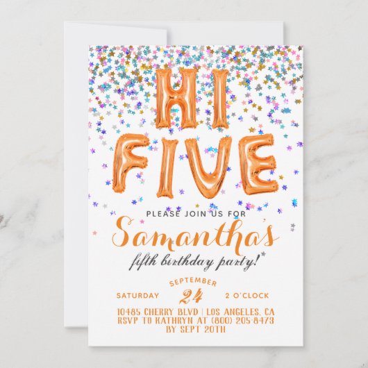 High Five 5th Birthday Confetti Invitation Kaart (Voorkant)