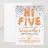 High Five 5th Birthday Confetti Invitation Kaart (Voorkant / Achterkant)