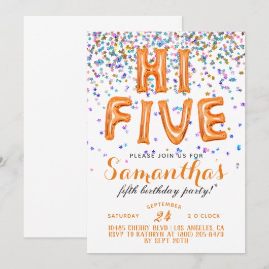 High Five 5th Birthday Confetti Invitation Kaart (Voorkant / Achterkant)