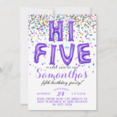 High Five 5th Birthday Confetti Invitation Kaart (Voorkant)