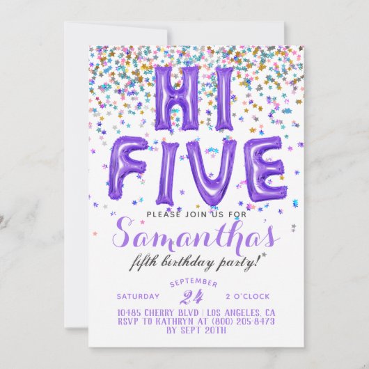 High Five 5th Birthday Confetti Invitation Kaart (Voorkant)