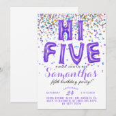High Five 5th Birthday Confetti Invitation Kaart (Voorkant / Achterkant)