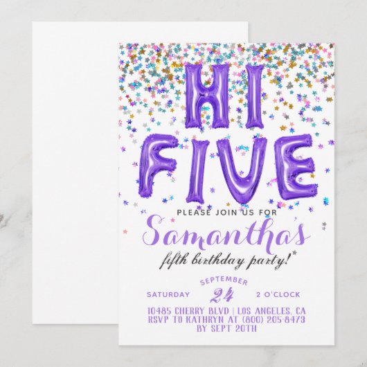 High Five 5th Birthday Confetti Invitation Kaart (Voorkant / Achterkant)