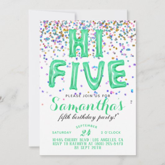 High Five 5th Birthday Confetti Invitation Kaart (Voorkant)