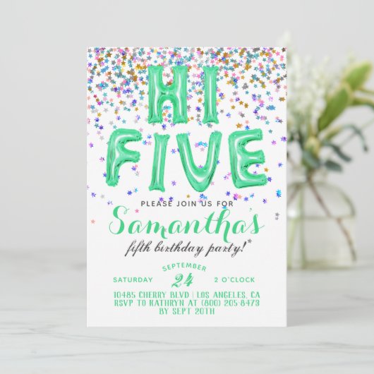 High Five 5th Birthday Confetti Invitation Kaart (Staand voorkant)