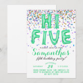 High Five 5th Birthday Confetti Invitation Kaart (Voorkant / Achterkant)