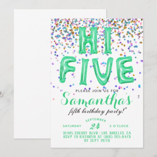 High Five 5th Birthday Confetti Invitation Kaart (Voorkant / Achterkant)