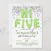High Five 5th Birthday Confetti Invitation Kaart (Voorkant)