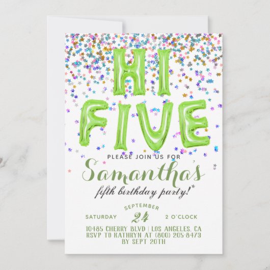 High Five 5th Birthday Confetti Invitation Kaart (Voorkant)
