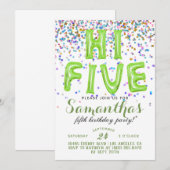 High Five 5th Birthday Confetti Invitation Kaart (Voorkant / Achterkant)