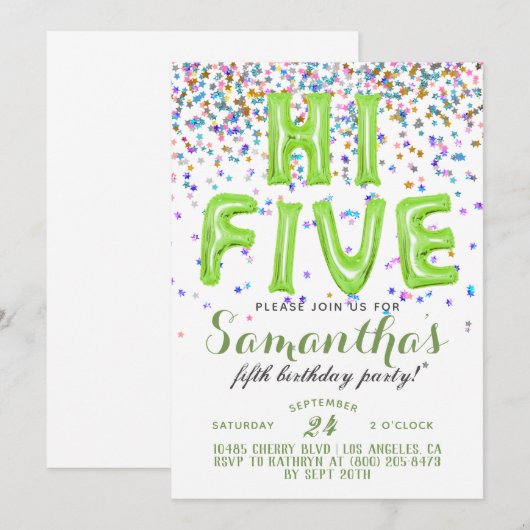 High Five 5th Birthday Confetti Invitation Kaart (Voorkant / Achterkant)