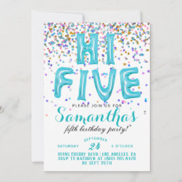 High Five 5th Birthday Confetti Invitation Kaart