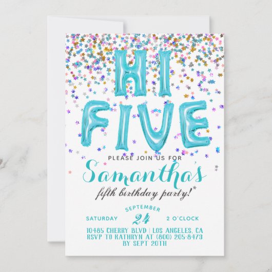 High Five 5th Birthday Confetti Invitation Kaart (Voorkant)
