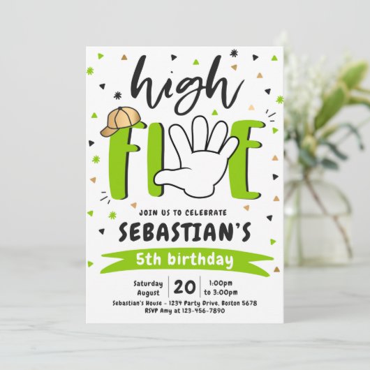 High Five Birthday Hi Vijf 5th Birthday Party Kaart (Staand voorkant)
