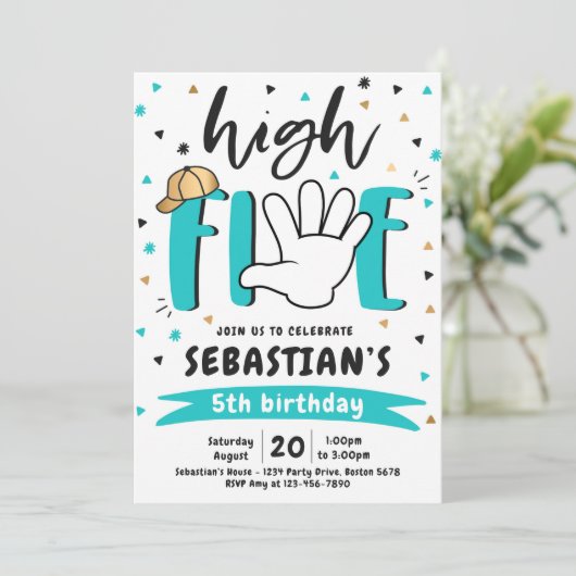 High Five Birthday Hi Vijf 5th Birthday Party Kaart (Staand voorkant)