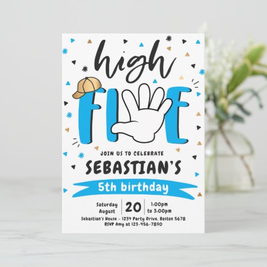High Five Birthday Hi Vijf 5th Birthday Party Kaart (Staand voorkant)