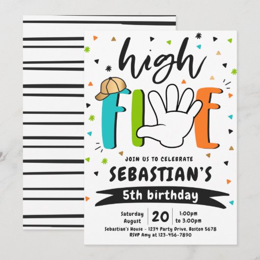 High Five Birthday Hi Vijf 5th Birthday Party Kaart (Voorkant / Achterkant)