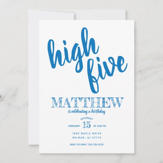 High Five Birthday Uitnodiging Blauw (Voorkant)