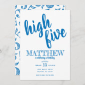 High Five Birthday Uitnodiging Blauw (Voorkant / Achterkant)