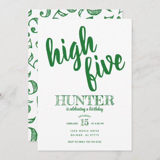 High Five Birthday uitnodiging Groen (Voorkant / Achterkant)