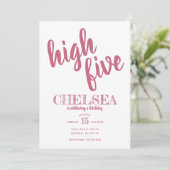 High Five Birthday uitnodiging Roze (Staand voorkant)