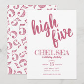 High Five Birthday uitnodiging Roze (Voorkant / Achterkant)