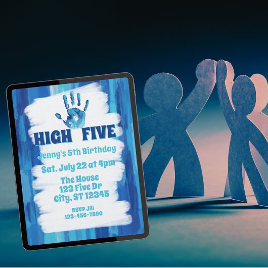 High Five, Blauw Geschilderde 5e Verjaardag Kaart
