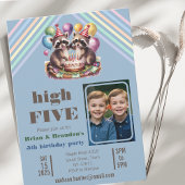 High Five Blue Birthday Party Twins Mapache Foto Kaart