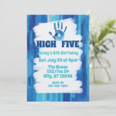 High Five, Blue Painted 5th Birthday Kaart (Staand voorkant)