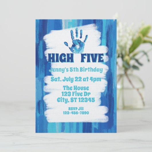 High Five, Blue Painted 5th Birthday Kaart (Staand voorkant)