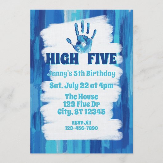 High Five, Blue Painted 5th Birthday Kaart (Voorkant)