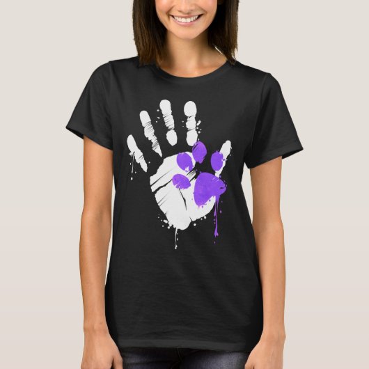 High Five Hand Print With Purple Paw Print On Purr T-shirt (Voorkant)