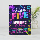 High Five Neon Glow Verjaardagsfeestje Kaart (Staand voorkant)