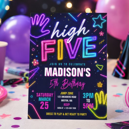 High Five Neon Glow Verjaardagsfeestje Kaart
