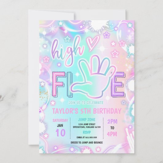 High Five Pastel Neon Glow 5e verjaardagsfeestje Kaart (Voorkant)