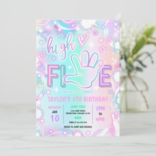 High Five Pastel Neon Glow 5e verjaardagsfeestje Kaart (Staand voorkant)