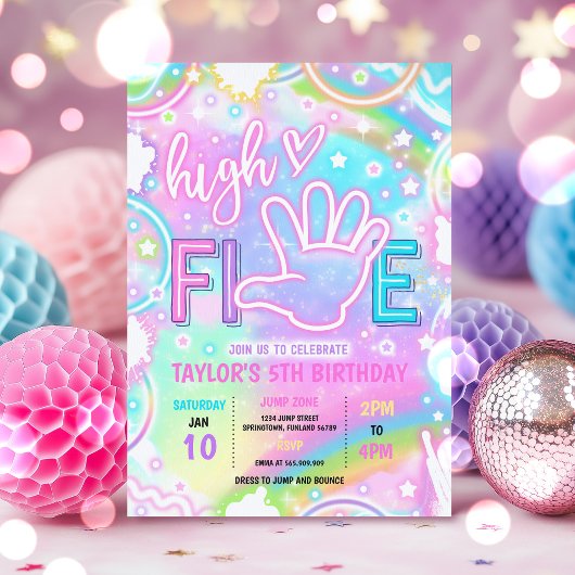 High Five Pastel Neon Glow 5e verjaardagsfeestje Kaart