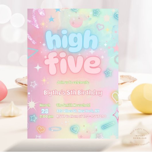 High Five Pastel Neon Glow 5e verjaardagsfeestje Kaart