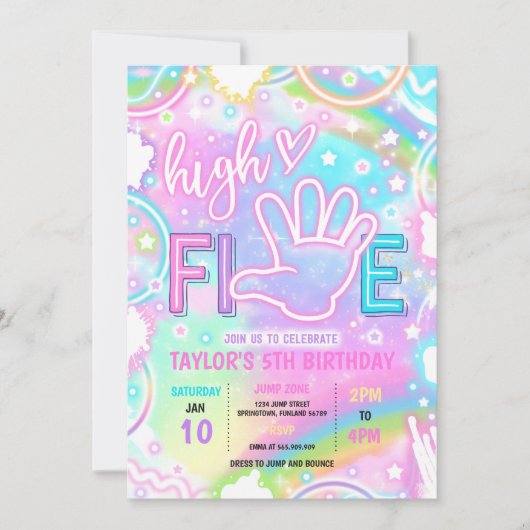 High Five Pastel Neon Glow 5e verjaardagsfeestje Kaart (Voorkant)
