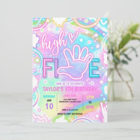 High Five Pastel Neon Glow 5e verjaardagsfeestje Kaart (Staand voorkant)