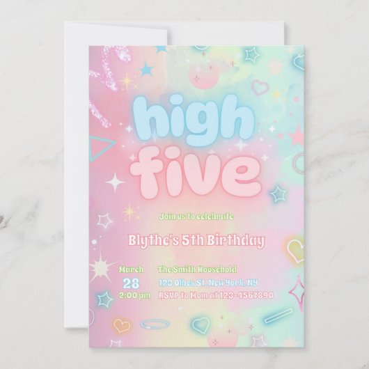 High Five Pastel Neon Glow 5e verjaardagsfeestje Kaart (Voorkant)