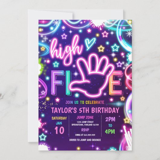 High Five Pastel Neon Glow 5e verjaardagsfeestje Kaart (Voorkant)