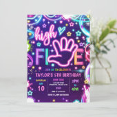 High Five Pastel Neon Glow 5e verjaardagsfeestje Kaart (Staand voorkant)