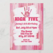 High Five, Roze Geschilderde 5e Verjaardag Kaart (Voorkant)