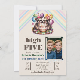 High Five Verjaardagsfeest Tweelingen Mapache them Aankondiging